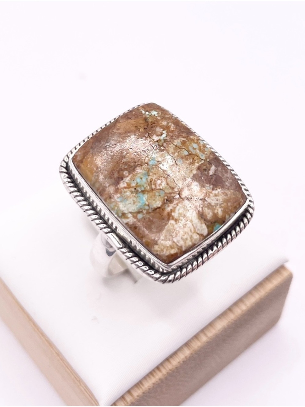 Size 7.5 Number 8 Turquoise 925 Sterling Silver Ring - Picture 4 of 9